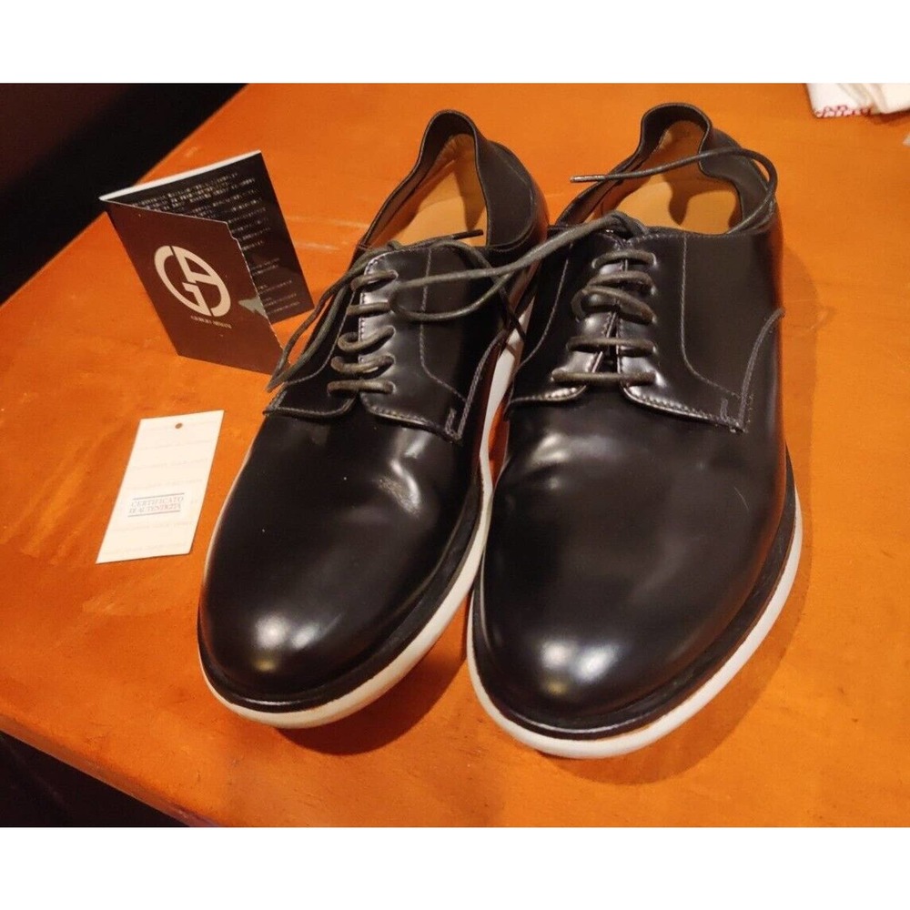 GIORGIO ARMANI Leather Laced Slip-On 7 (39.5EU) Men's Black Shoes